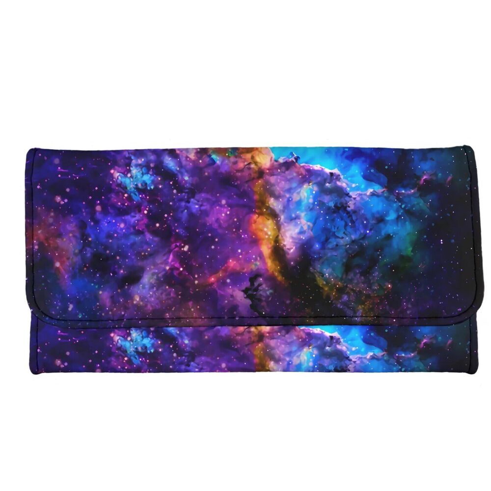 7863 Nebula Galaxy Print Leather Wallets RFID Blocking Checkbook Wallet